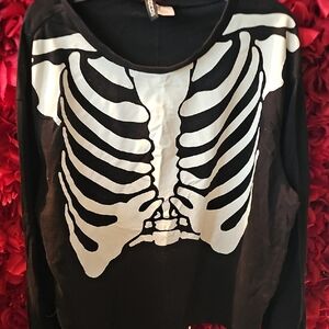 Divided Unisex Black Skeleton Print Long Sleeve Top Size XLarge